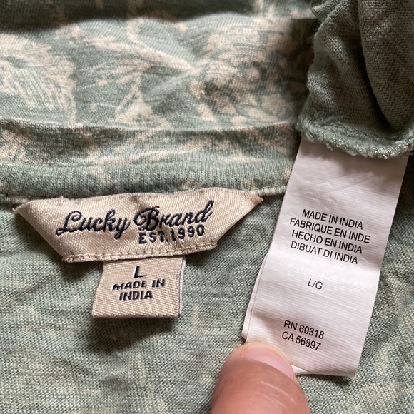 LUCKY BRAND Hi Low Long Sleeve Pullover Boho Green White Floral Top Womens Large - Picture 9 of 11